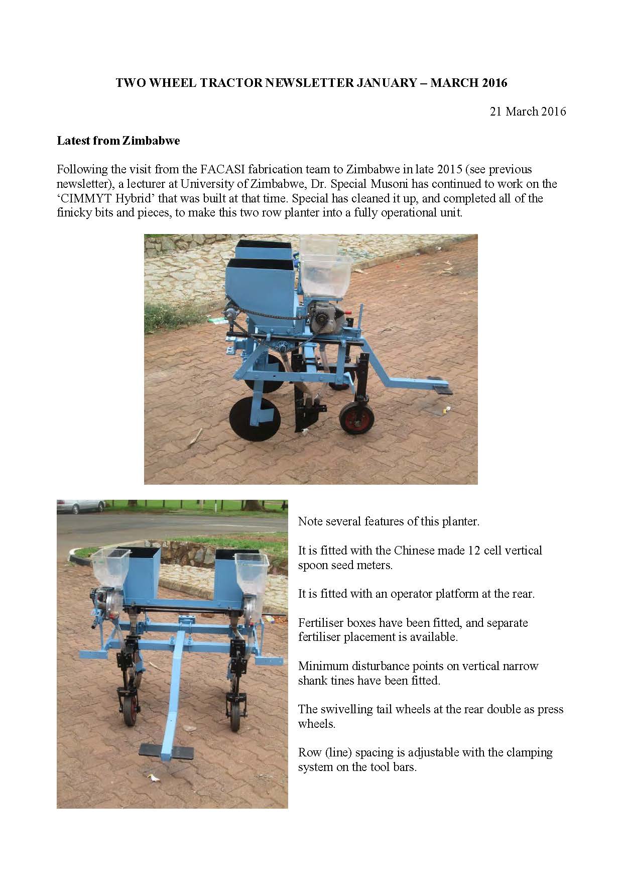 Jan March 2016 Two Wheel Tractor Newsletter